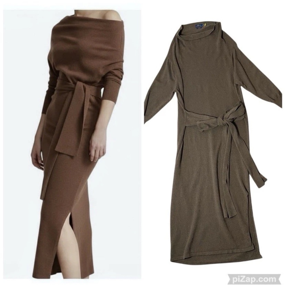 Polo Ralph Lauren brown 100% Cashmere Sweater Dress XL